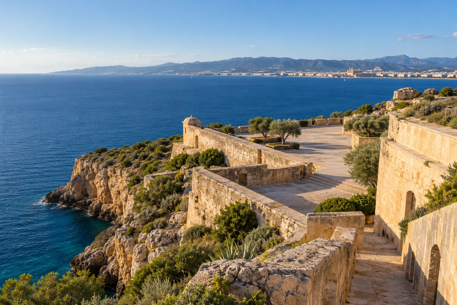 AI-generated architectural illustration inspired by Cap Rocat, Mallorca