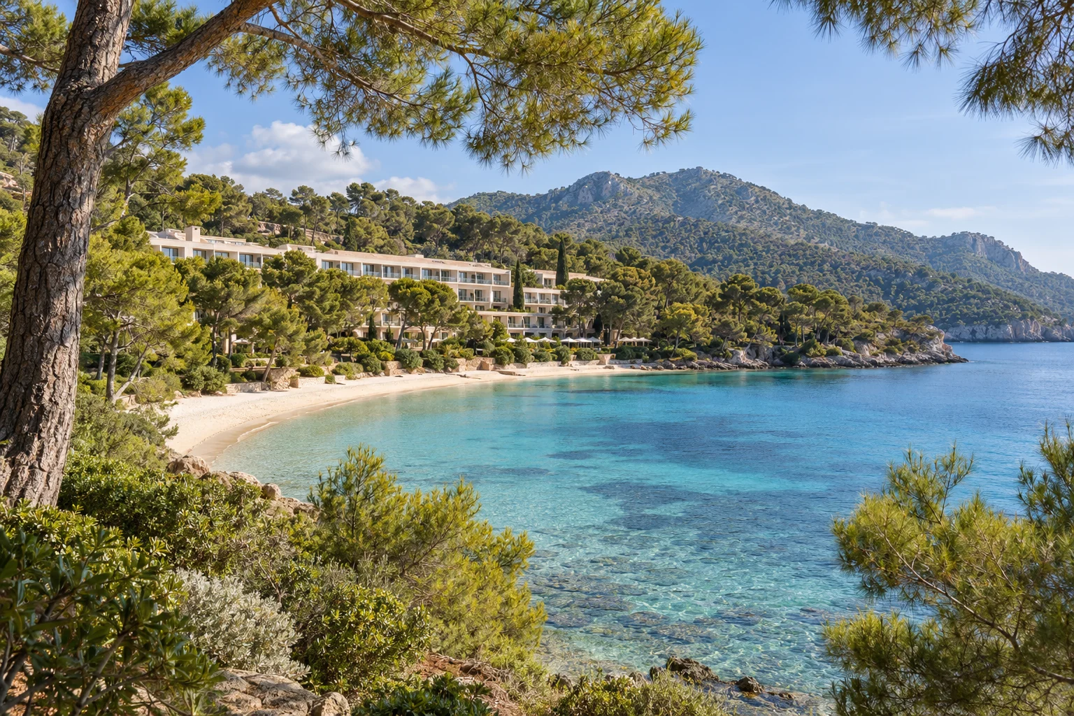 AI-generated architectural illustration inspired by Four Seasons Resort Mallorca at Formentor, Mallorca