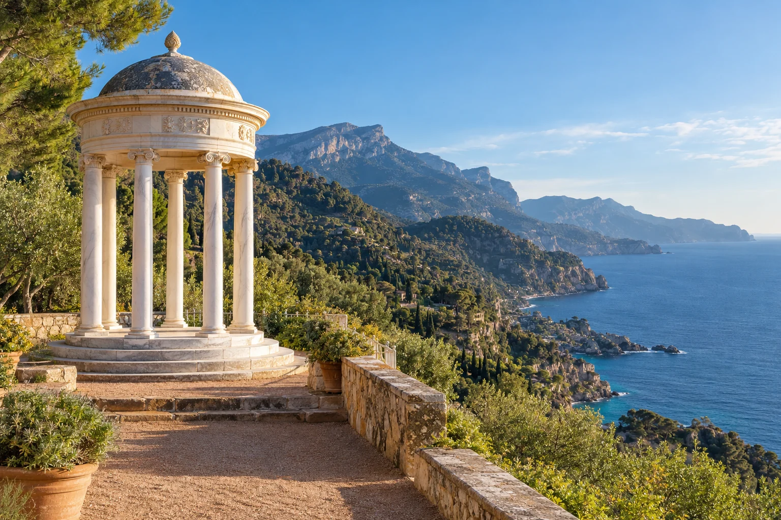 AI-generated architectural illustration inspired by Son Marroig, Mallorca