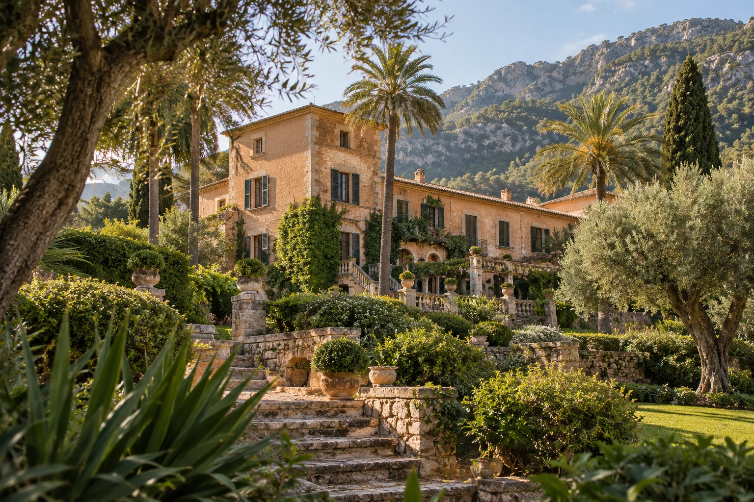 AI-generated architectural illustration inspired by Grand Hotel Son Net, Mallorca